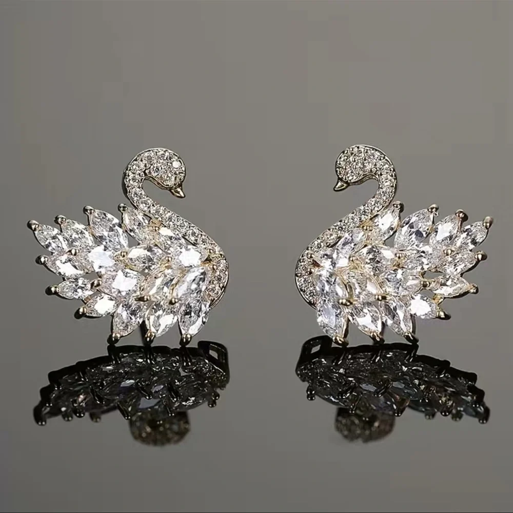 Gold Swan CZ Earrings